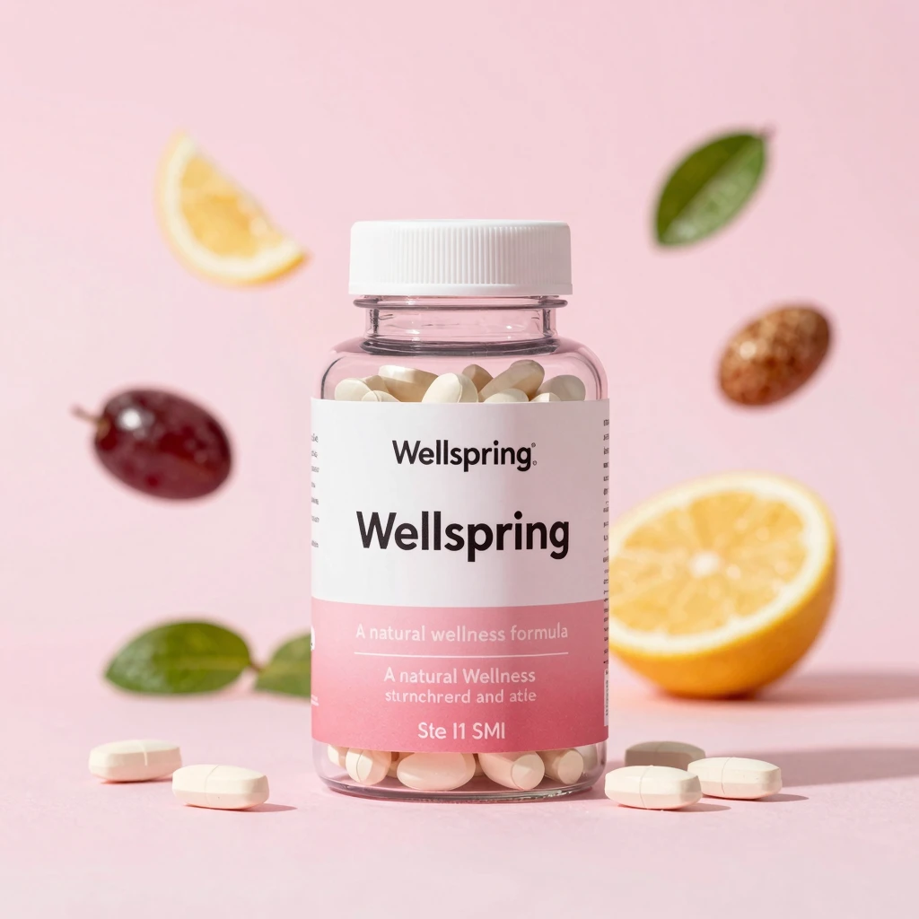 WellSpring supplement bottle illustration with gradient label